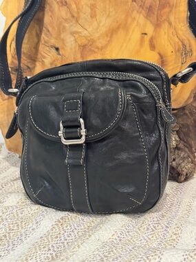 Fossil Darby Black Leather Crossbody Bag Adjustable Strap